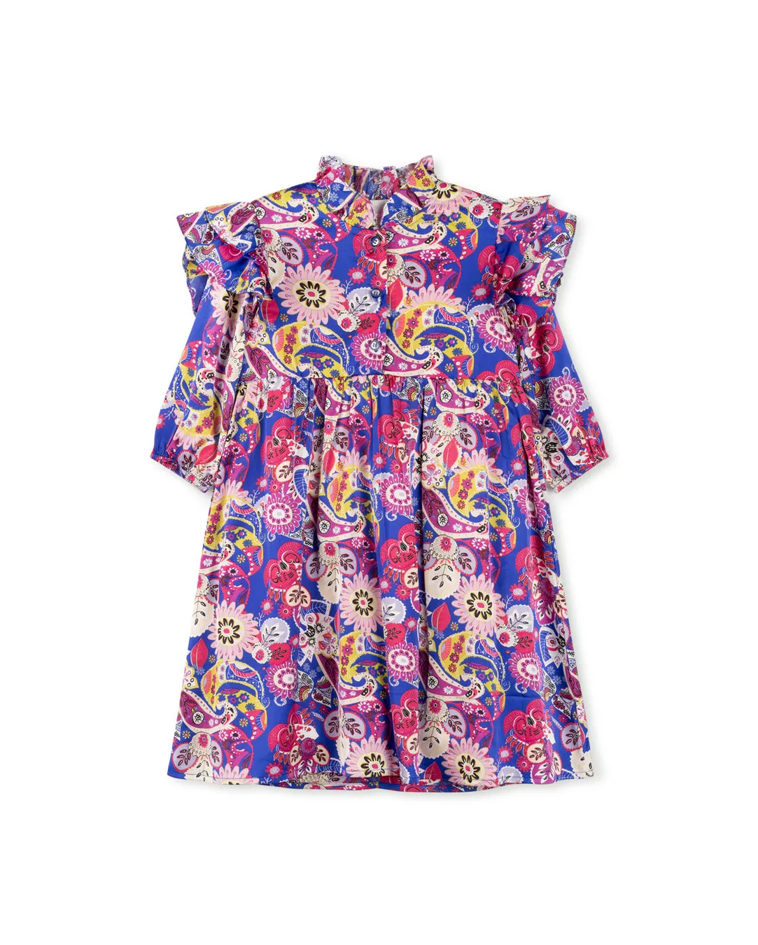 Bold Floral Ruffle Shoulder Dress