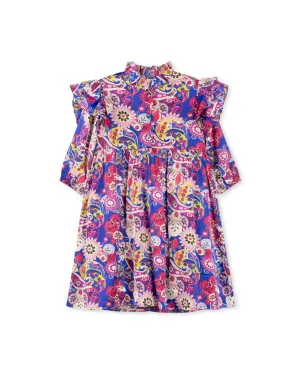 Bold Floral Ruffle Shoulder Dress