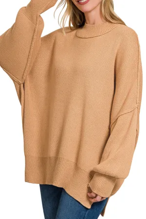 Bonfire Blaze Dark Brush Side Slit Oversized Sweater