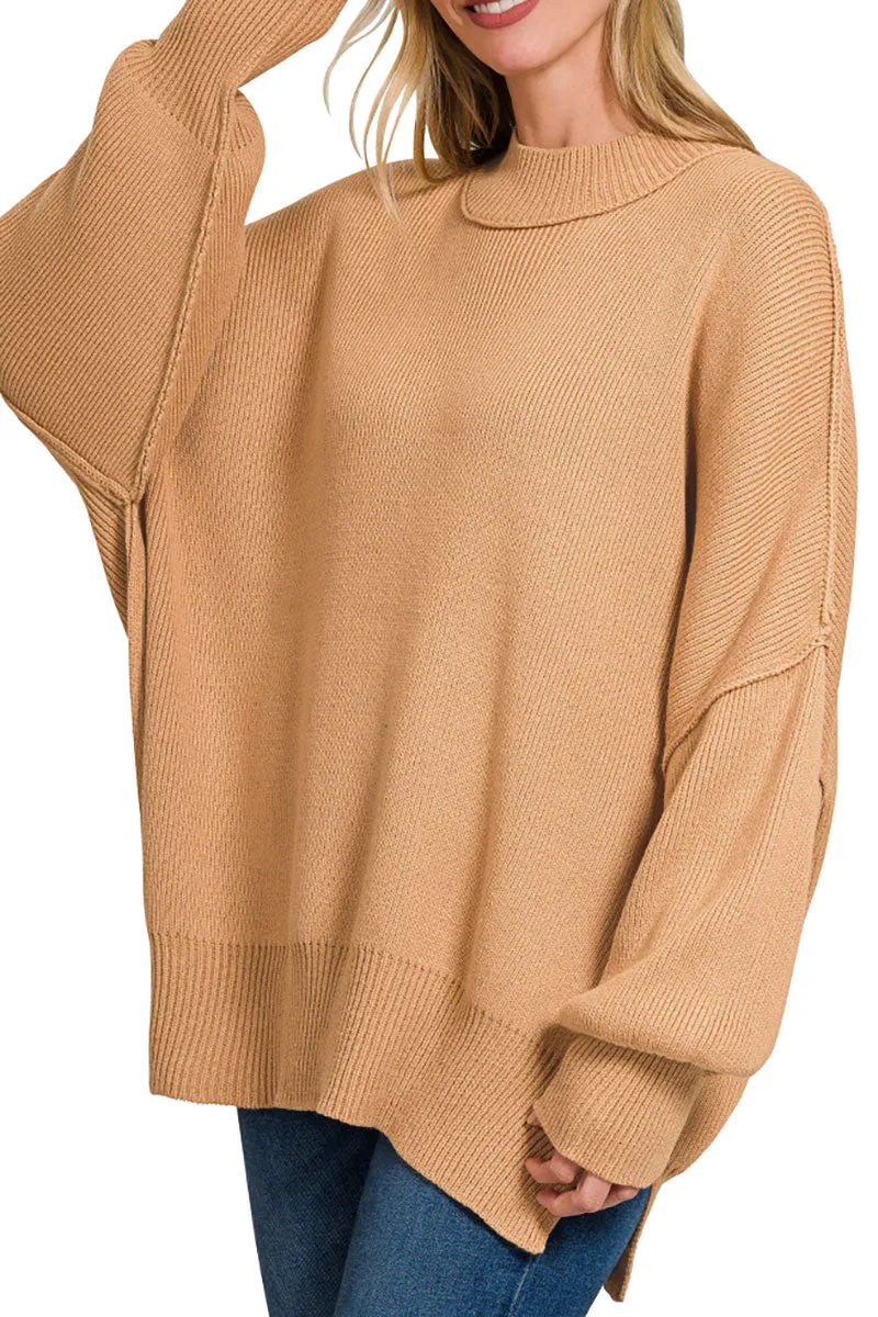Bonfire Blaze Dark Brush Side Slit Oversized Sweater