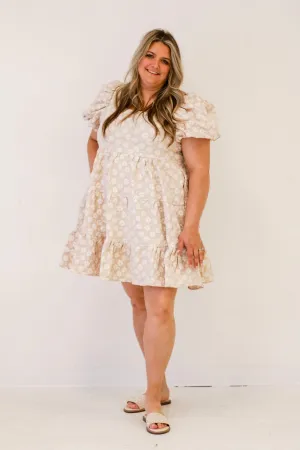 Botanical Blush Beige Puff Dress
