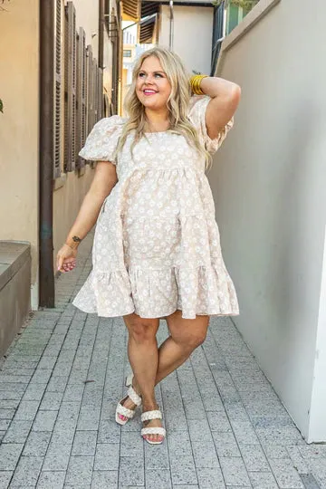 Botanical Blush Beige Puff Dress