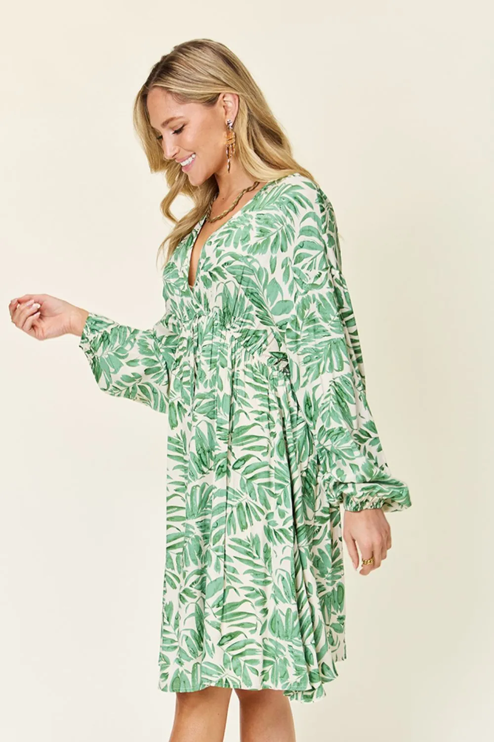 Bradly Full Size Printed Ruched Balloon Sleeve Dress