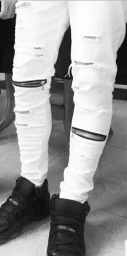 brand Hi-Street For Men Ripped Biker Jeans Motorcycle Skinny Slim Fit Black Denim Pants Destroyed swag Joggers kanye west