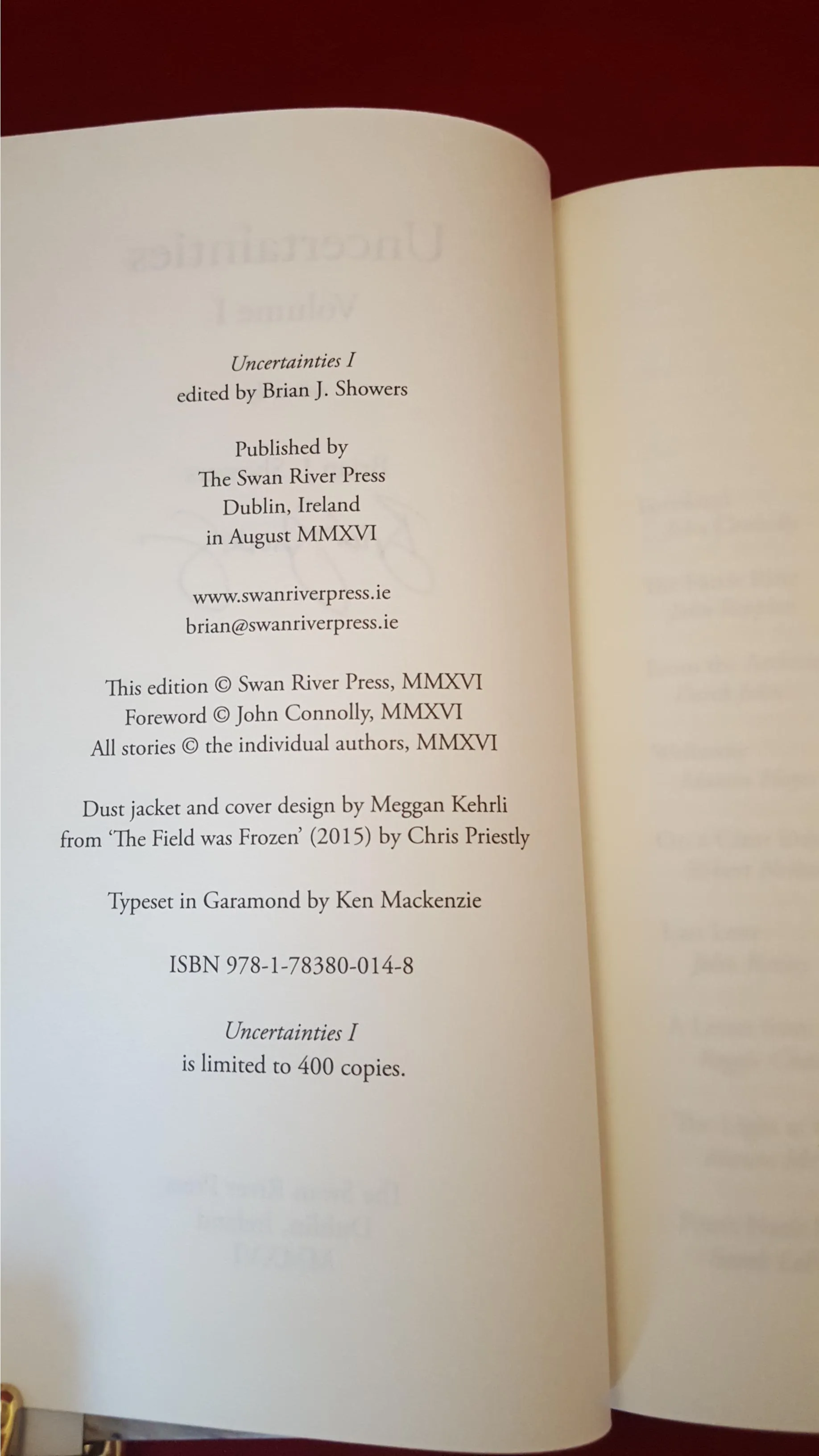 Brian J Showers Editor - Uncertainties Volume 1 and Volume 2, The Swan River Press, Signed, Limited