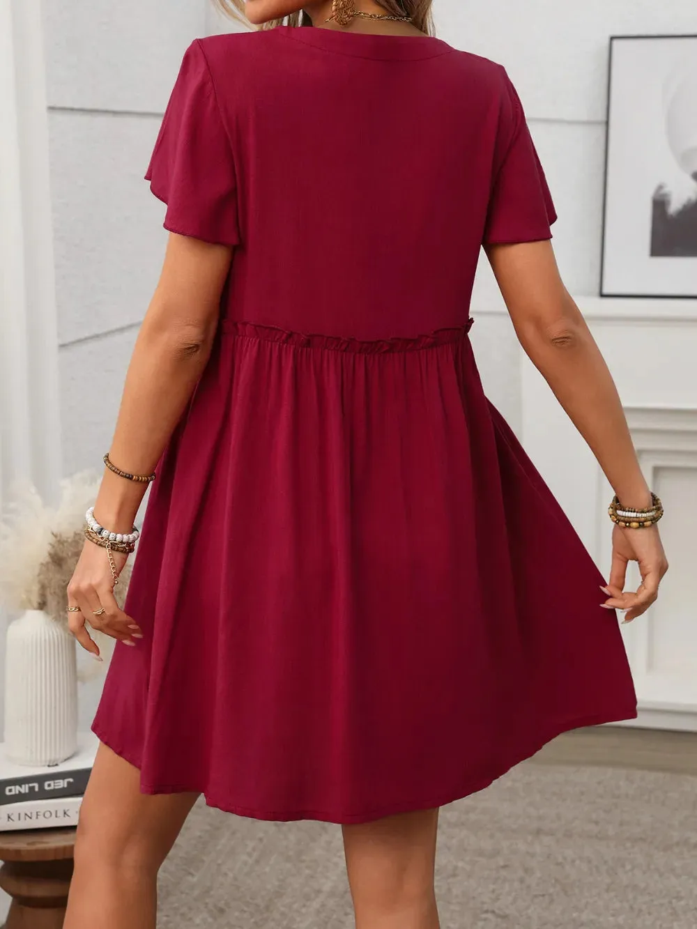 Button Front Flutter Sleeve Dress