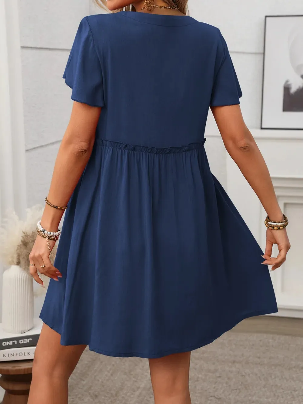 Button Front Flutter Sleeve Dress