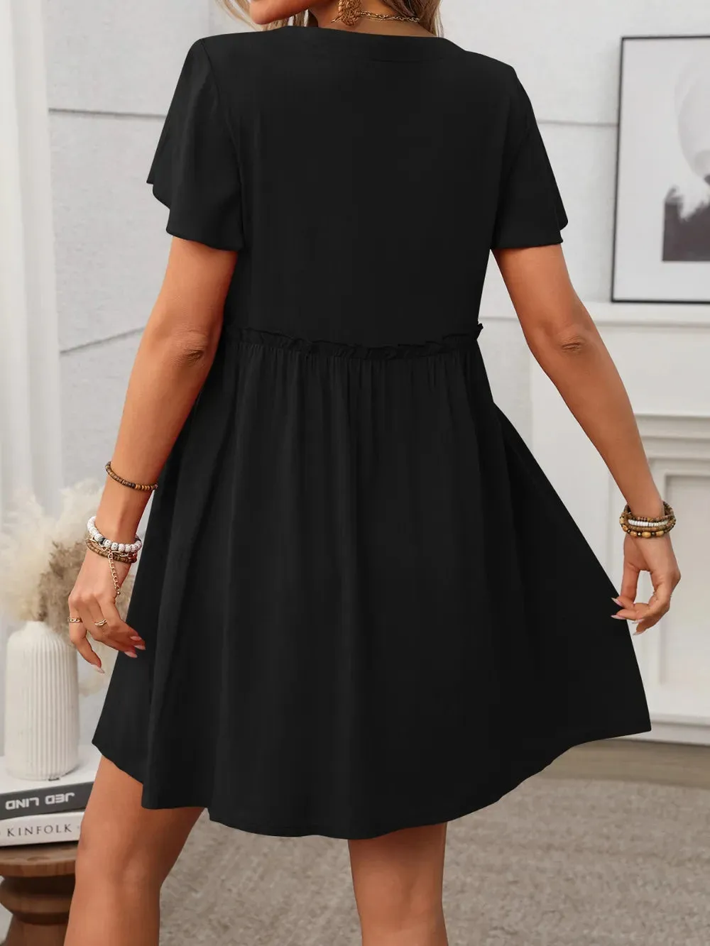 Button Front Flutter Sleeve Dress