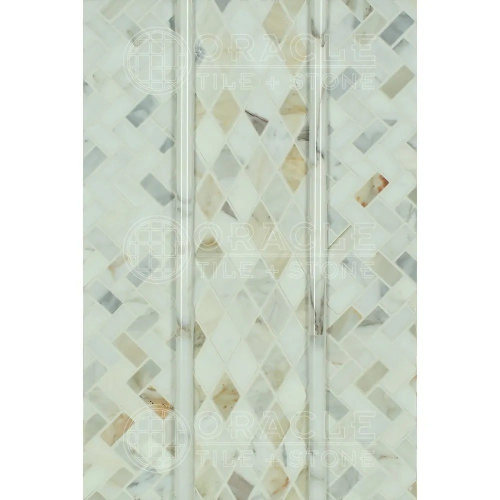 Calacatta Gold (Italian Calcutta) Marble Mini Herringbone Mosaic Tile, Polished
