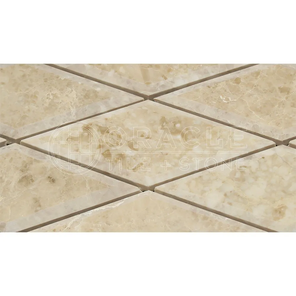 Cappuccino Marble 3 X 6 Diamond (Rhomboid) Mosaic Tile, Polished and Deep Beveled