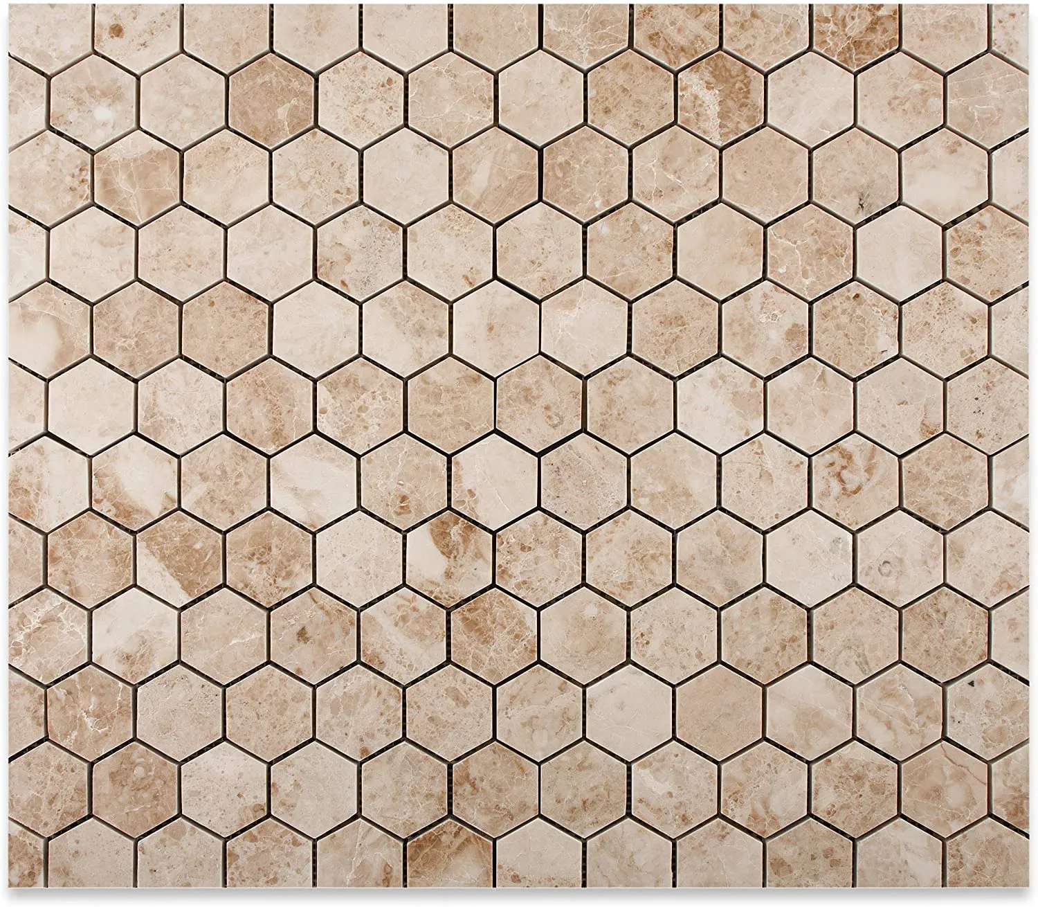 Cappuccino Marble Polished 2-inch Hexagon Mosaic Tile - Box of 5 sq. ft.