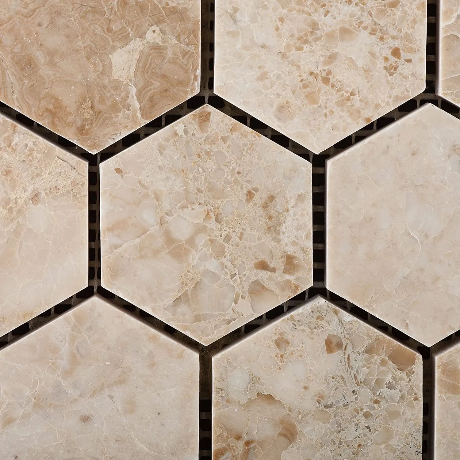 Cappuccino Marble Polished 2-inch Hexagon Mosaic Tile - Box of 5 sq. ft.