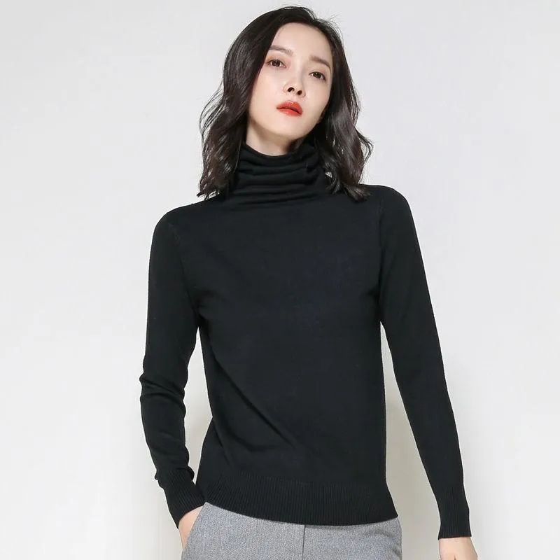 Cashmere Sweater 2019 Women's Autumn Winter Sweaters Pullover Turtleneck Solid Office Lady Slim Tops