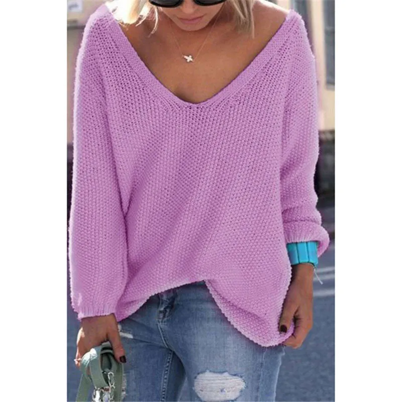 Casual slim autumn sweater V neck loose solid 6 colors women's sweaters and pullovers knitwear jumper ladies pullover
