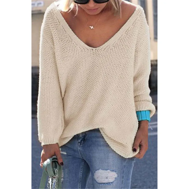 Casual slim autumn sweater V neck loose solid 6 colors women's sweaters and pullovers knitwear jumper ladies pullover