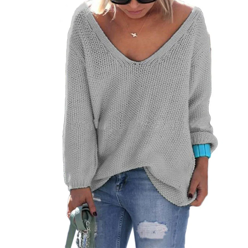 Casual slim autumn sweater V neck loose solid 6 colors women's sweaters and pullovers knitwear jumper ladies pullover