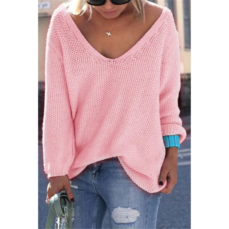 Casual slim autumn sweater V neck loose solid 6 colors women's sweaters and pullovers knitwear jumper ladies pullover