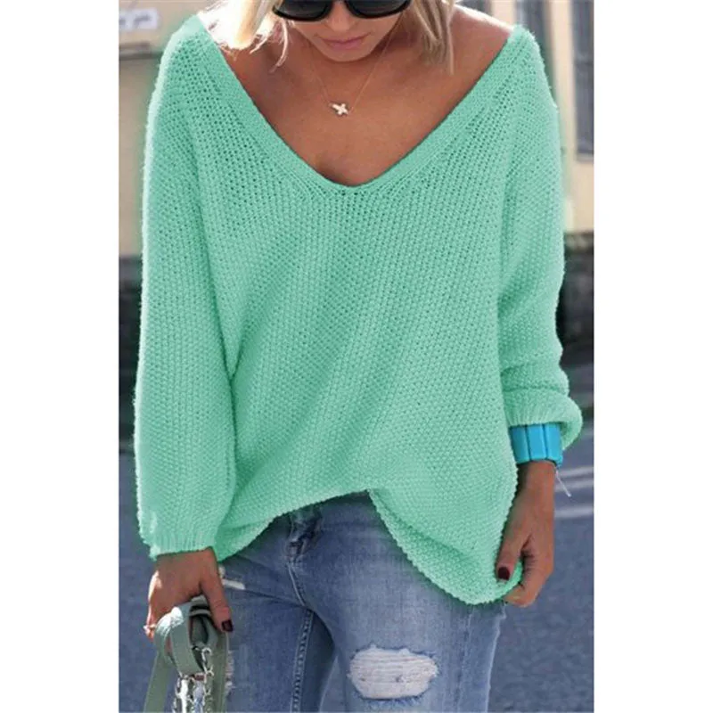 Casual slim autumn sweater V neck loose solid 6 colors women's sweaters and pullovers knitwear jumper ladies pullover