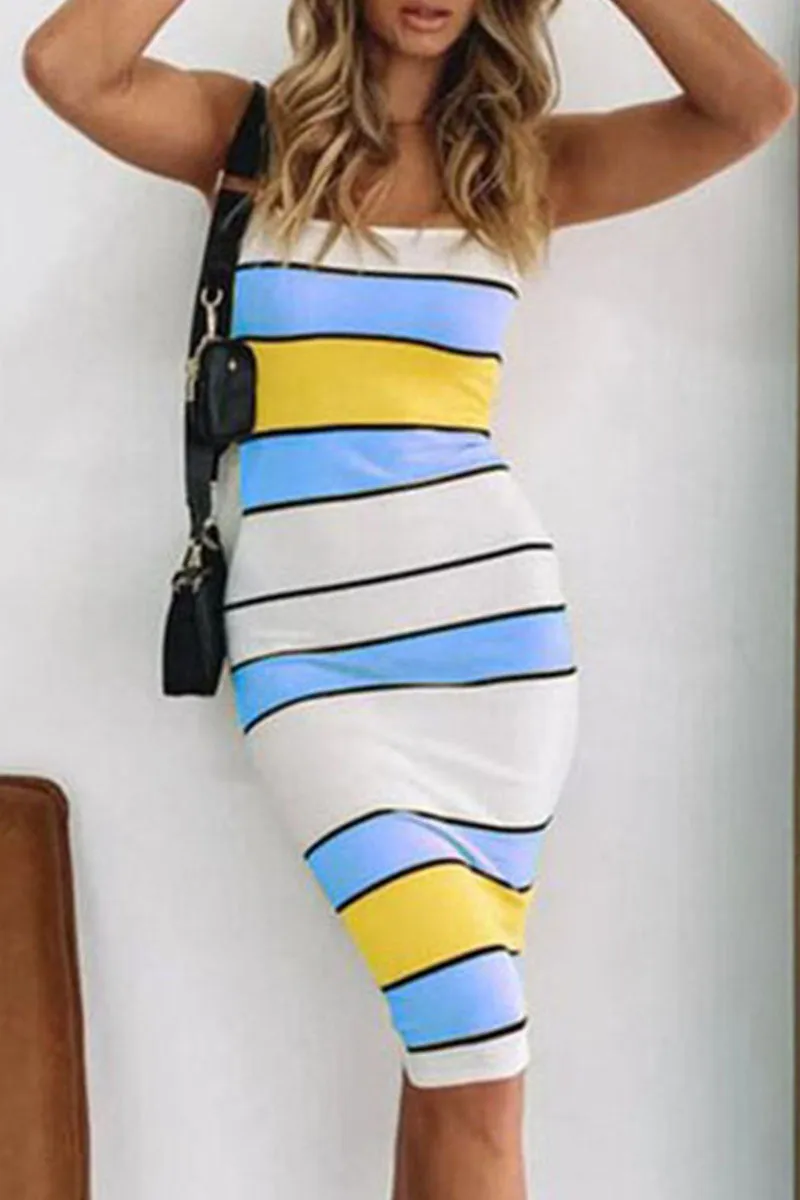 Casual Striped Spaghetti Strap Pencil Skirt Dresses