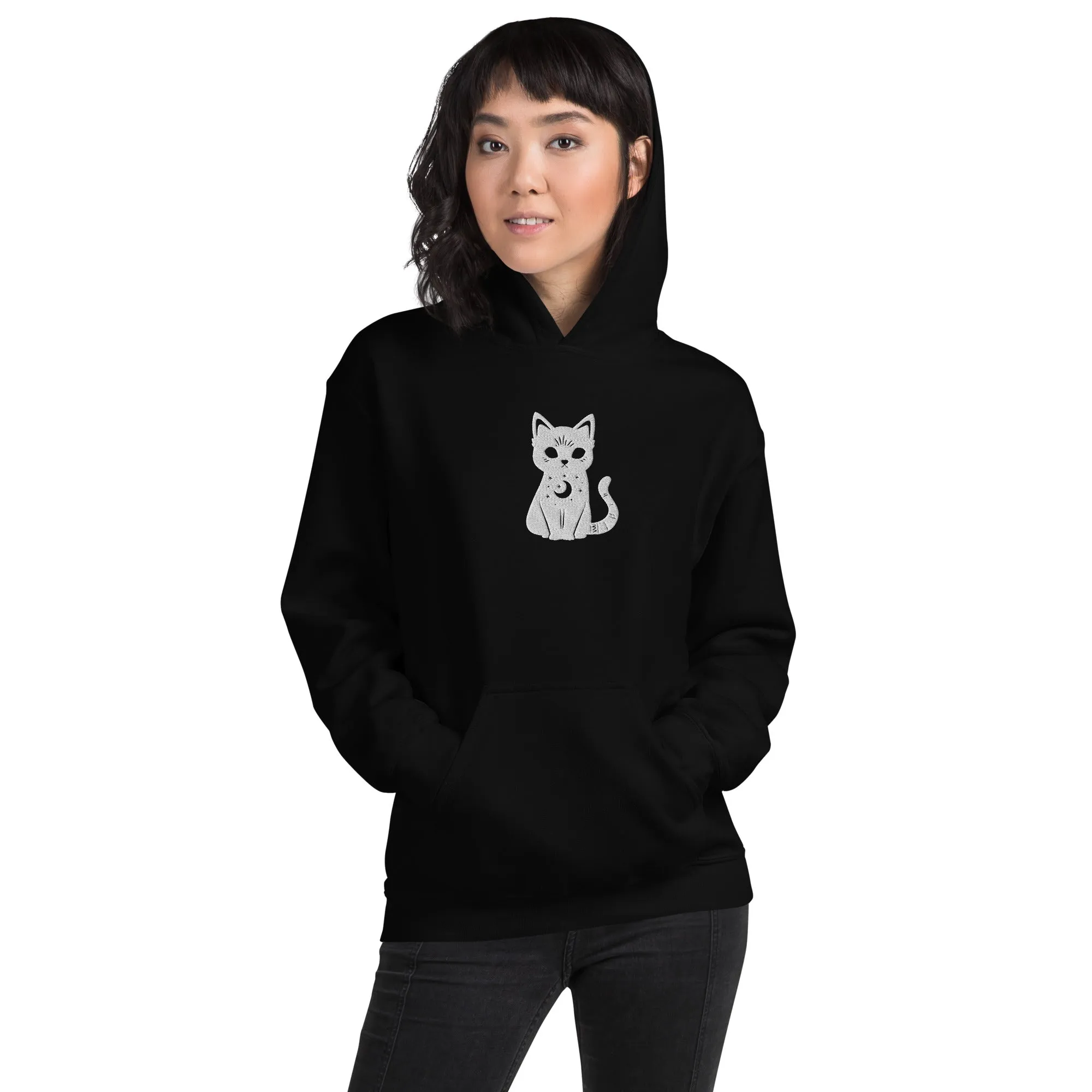Celestial Cat Embroidered Hoodie