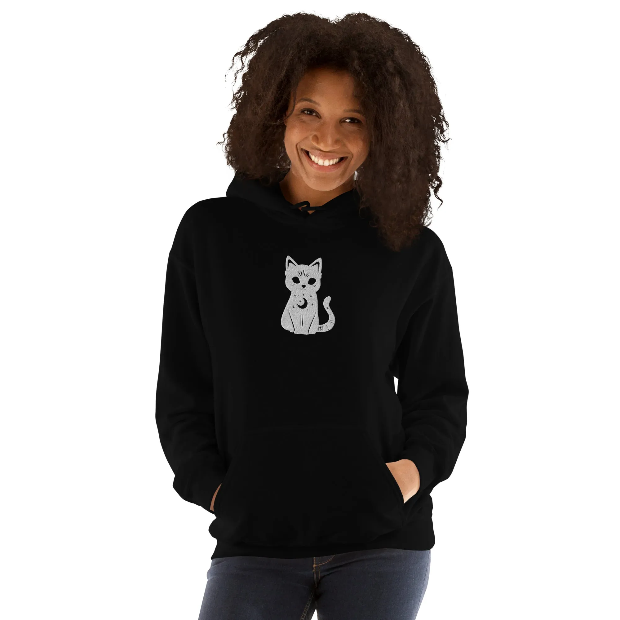 Celestial Cat Embroidered Hoodie