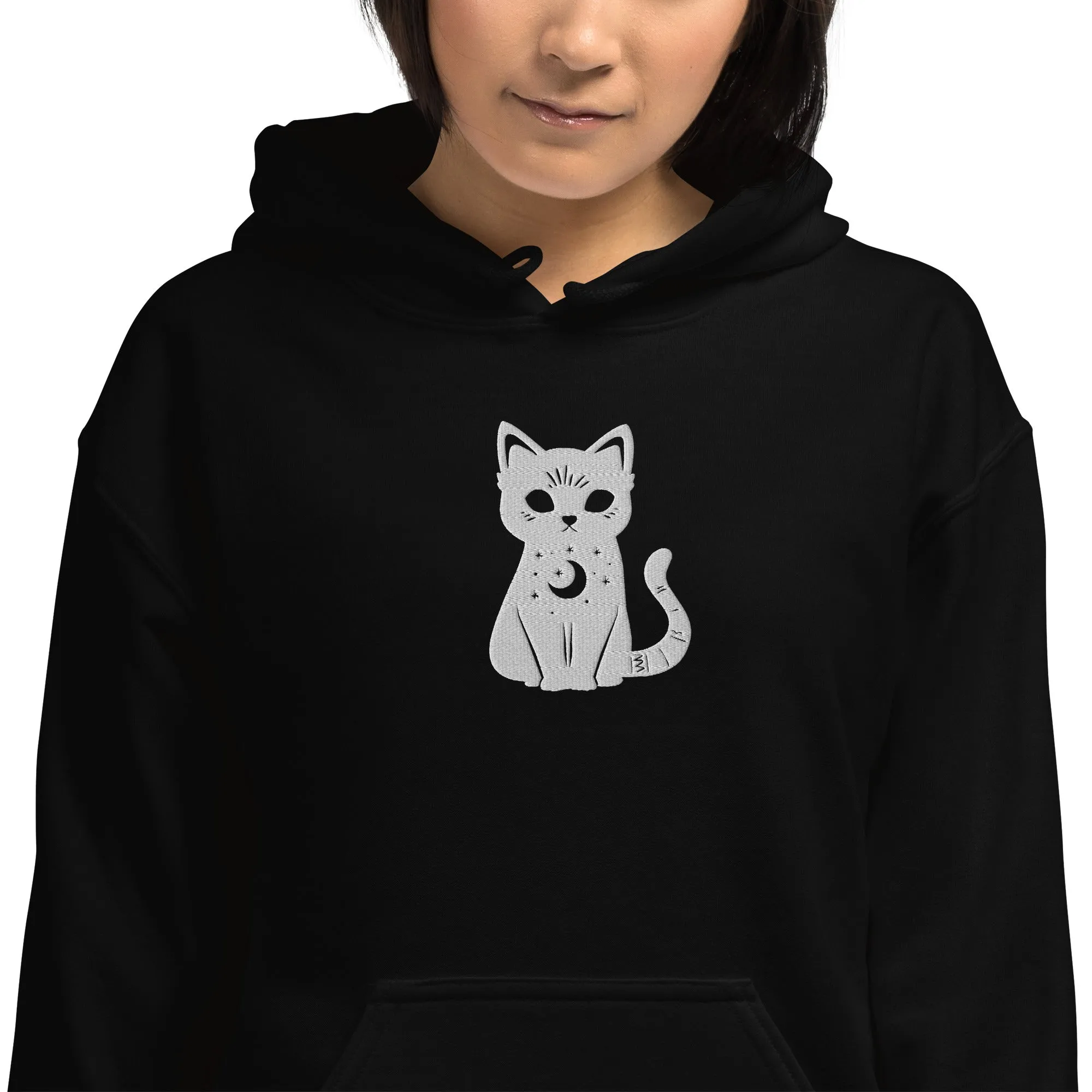 Celestial Cat Embroidered Hoodie