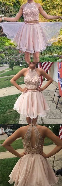 Charming  Two Pieces Beading Short Cheap Homecoming Dresses Online, CM572