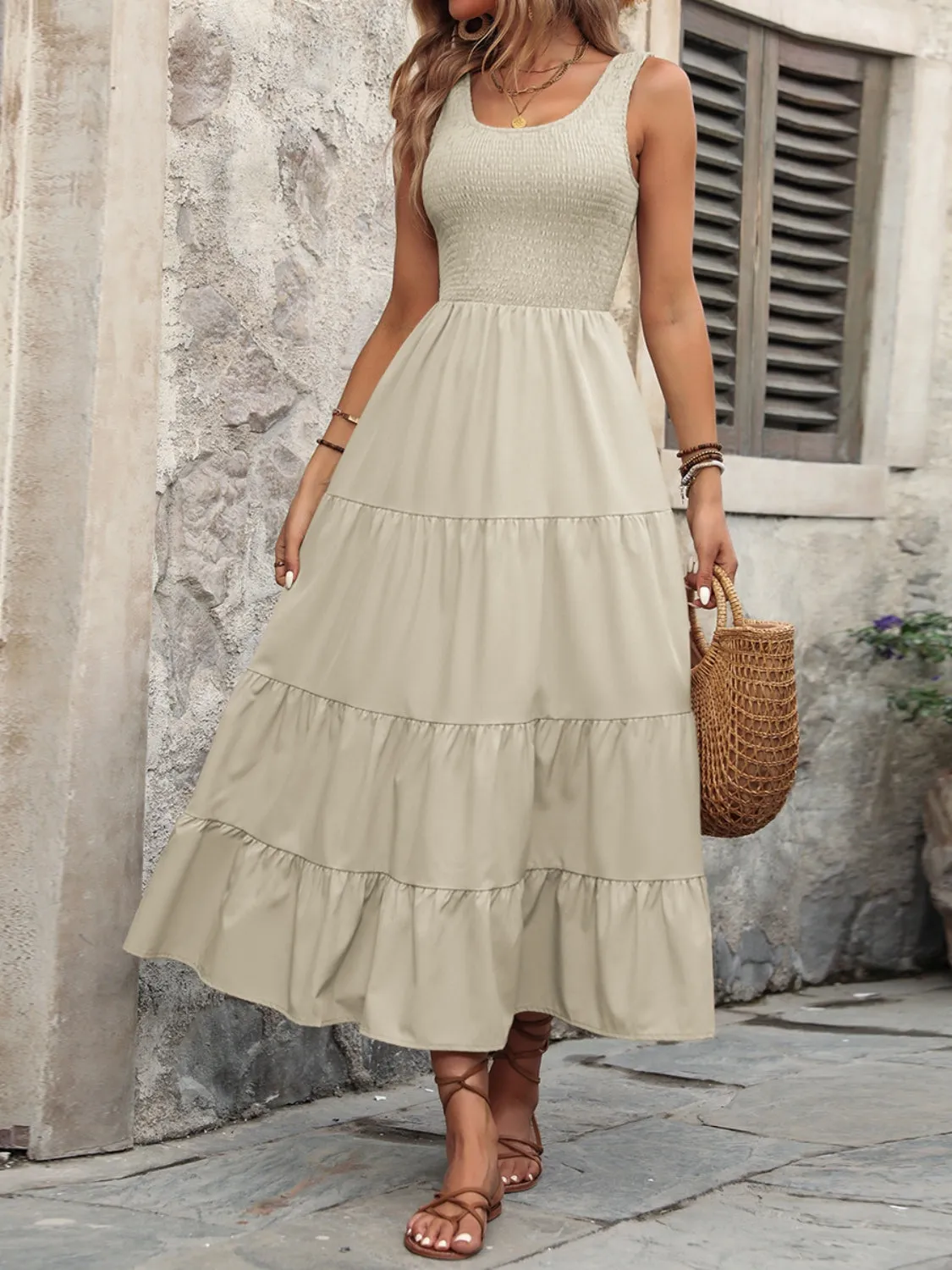 Chelsey Smocked Scoop Neck Sleeveless Tank Dress