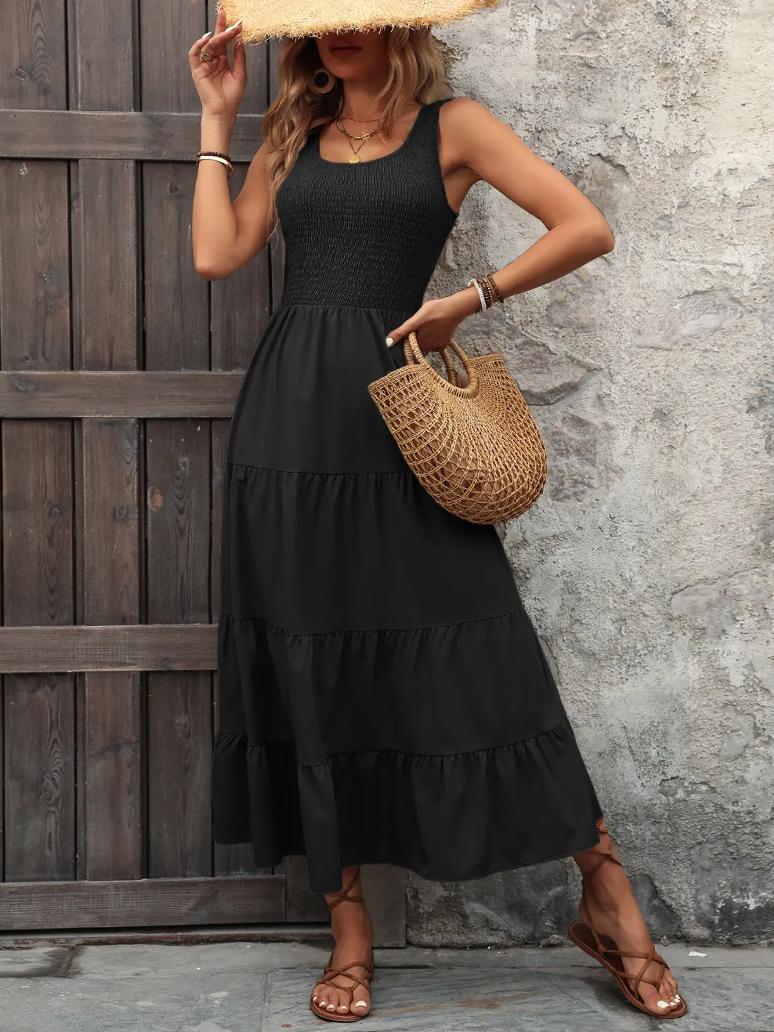 Chelsey Smocked Scoop Neck Sleeveless Tank Dress