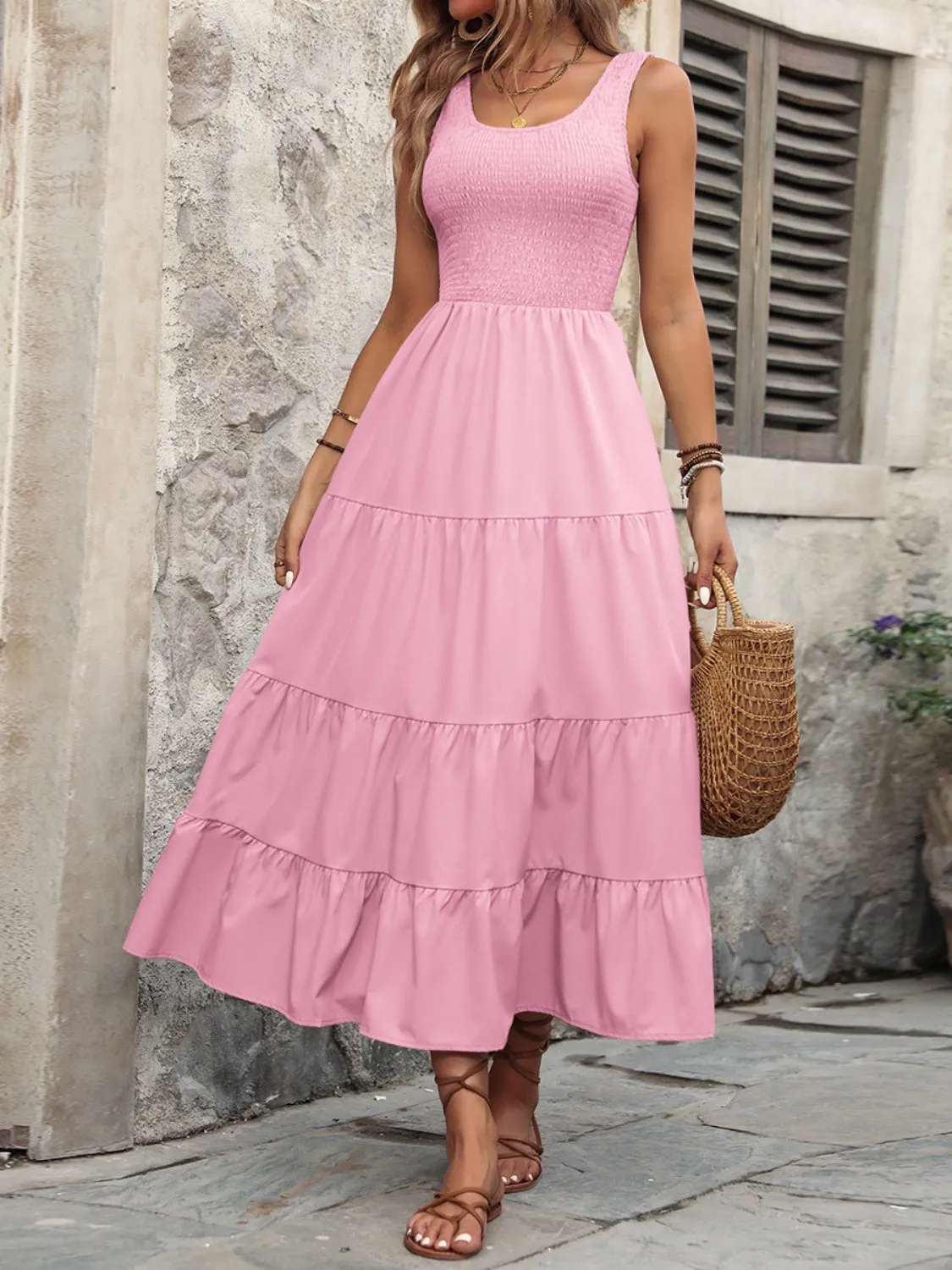 Chelsey Smocked Scoop Neck Sleeveless Tank Dress