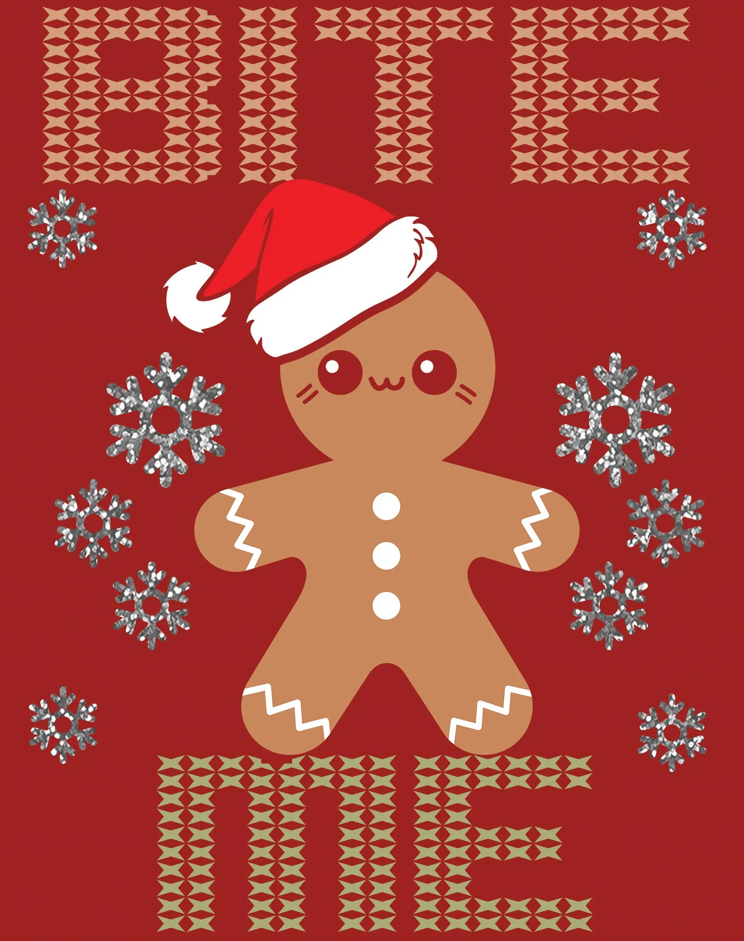 Christmas Gingerbread Man Bite Me Snowflake Meme Cute Fun Men's T-Shirt