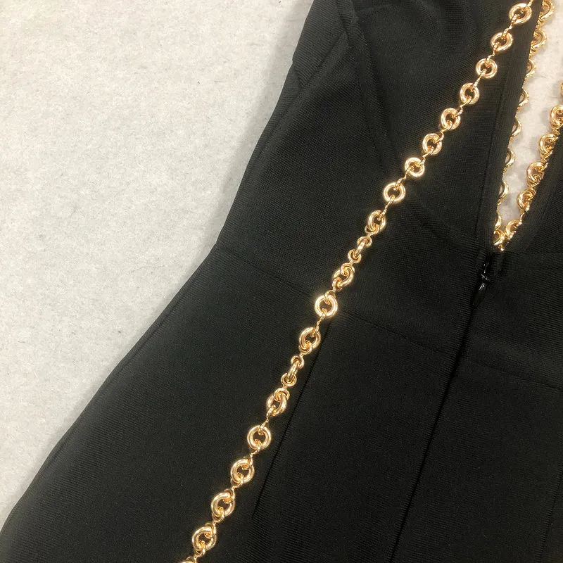Cleo Plunging Chain Bandage Maxi Dress