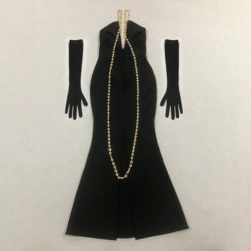 Cleo Plunging Chain Bandage Maxi Dress