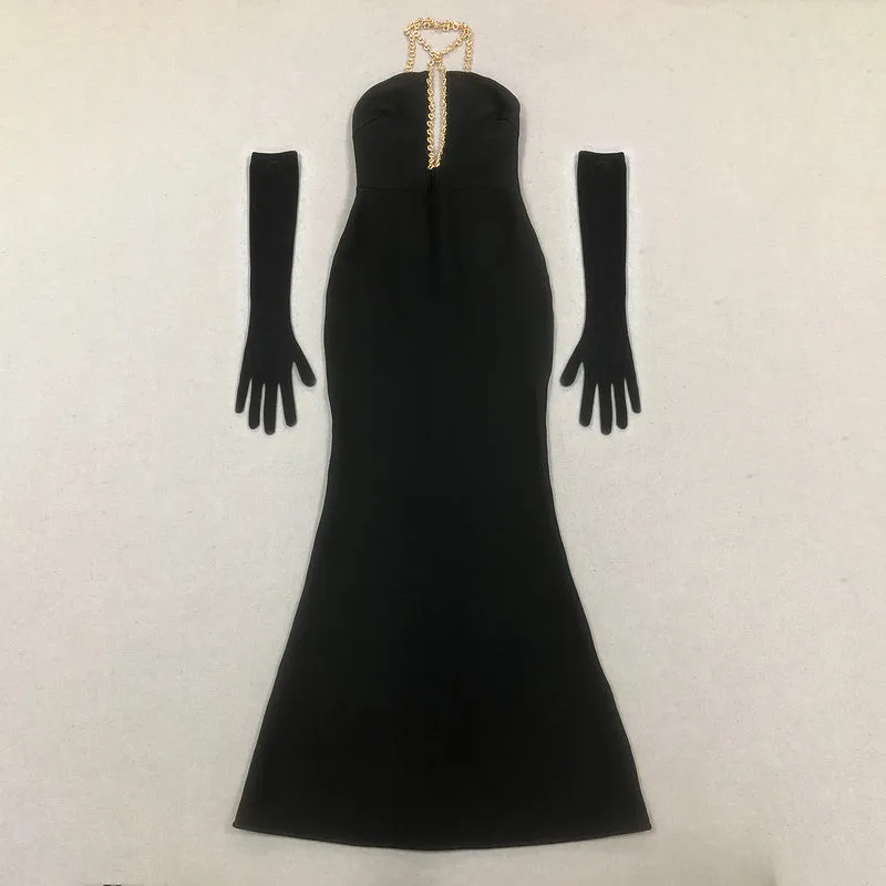 Cleo Plunging Chain Bandage Maxi Dress