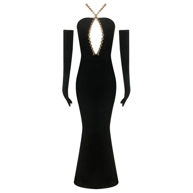 Cleo Plunging Chain Bandage Maxi Dress