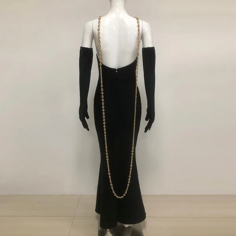 Cleo Plunging Chain Bandage Maxi Dress