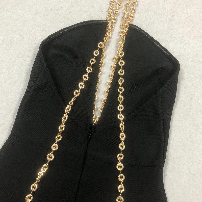 Cleo Plunging Chain Bandage Maxi Dress
