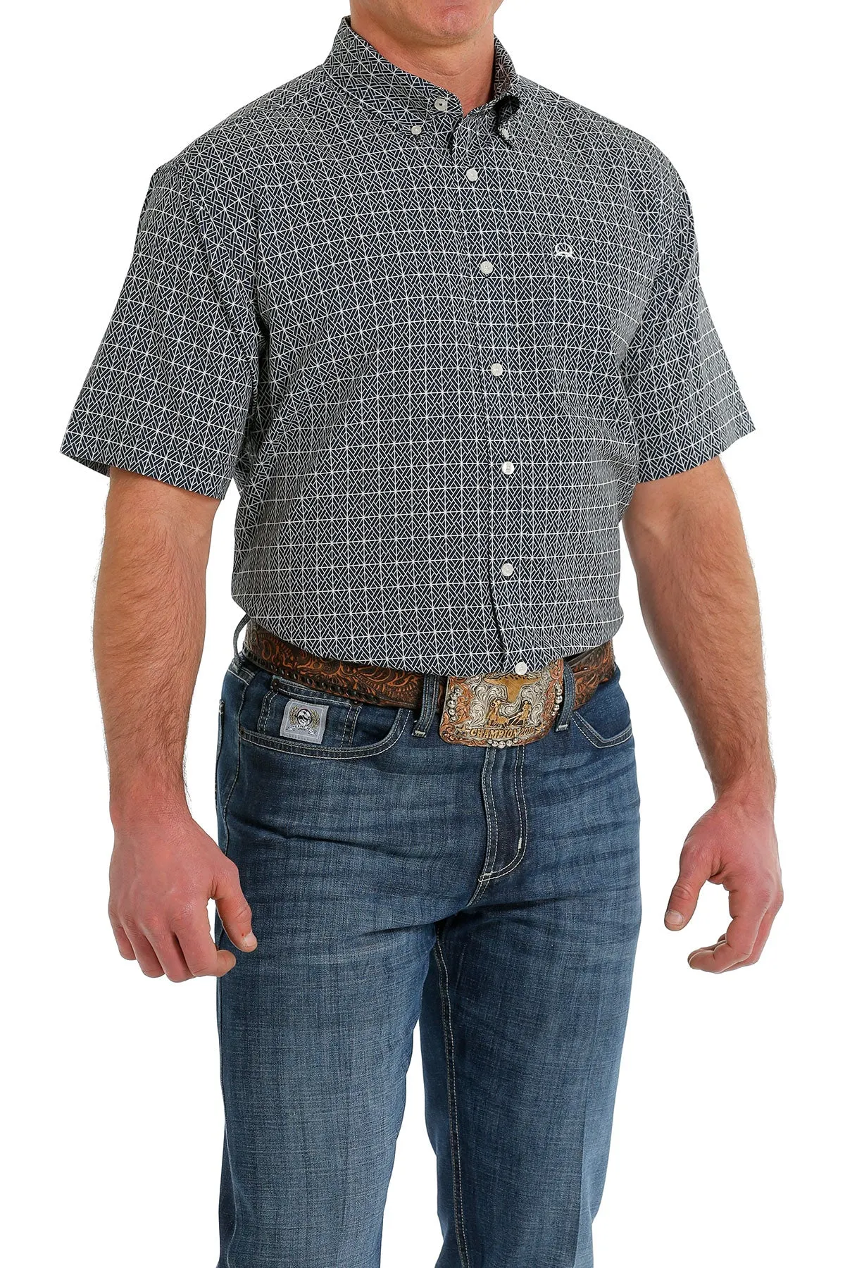 CLMTW1704115 Cinch Shirt S/S ArenaFlex Navy Squares