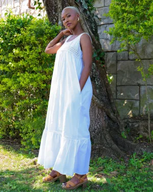 Cotton Crochet Yoke Maxi Dress