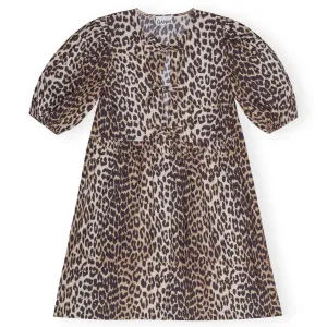 COTTON POPLIN TIE STRING MINI DRESS | LEOPARD