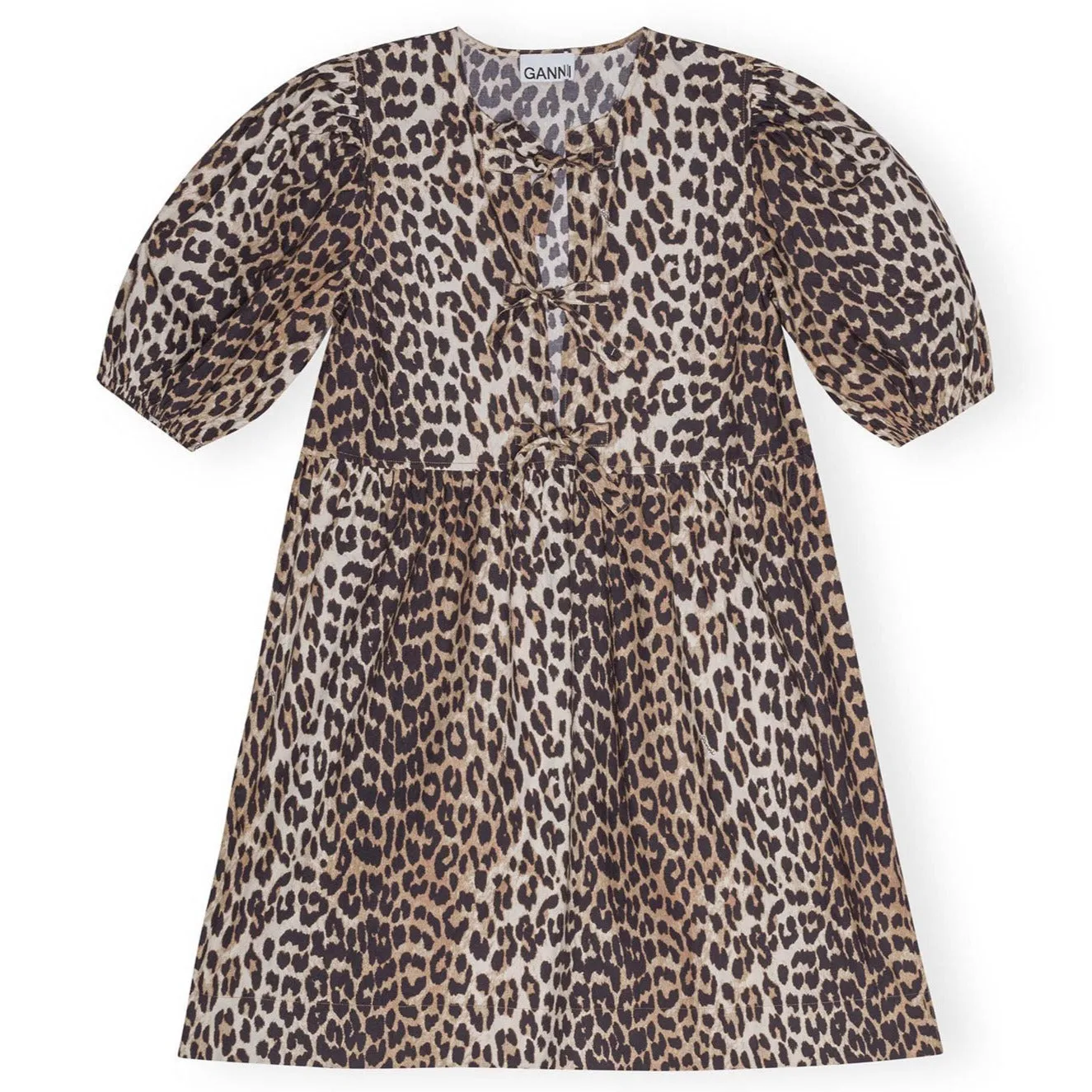 COTTON POPLIN TIE STRING MINI DRESS | LEOPARD