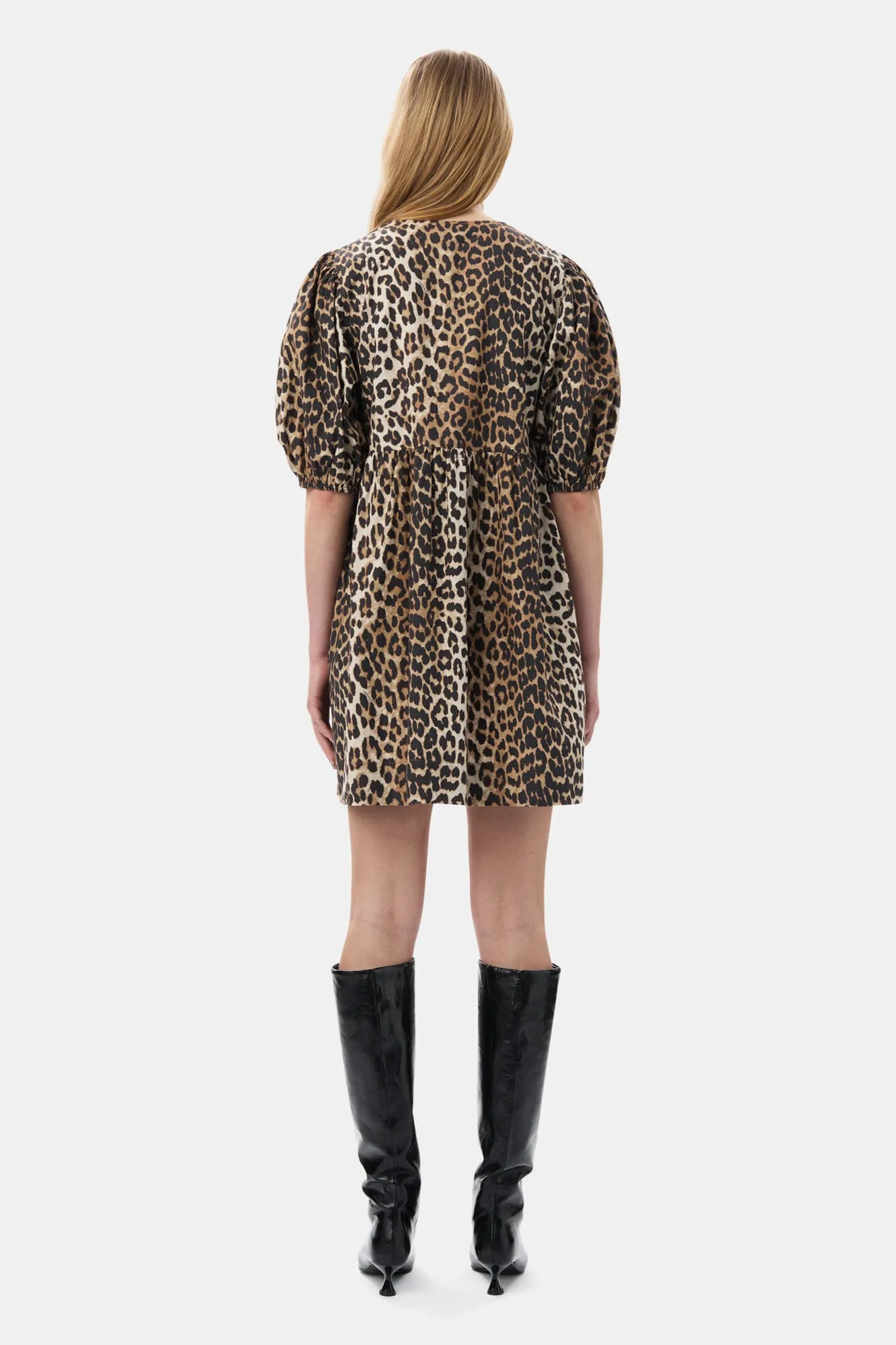 COTTON POPLIN TIE STRING MINI DRESS | LEOPARD
