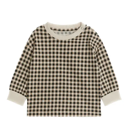 Cream & Brown Relaxed Checked Long Sleeve Top