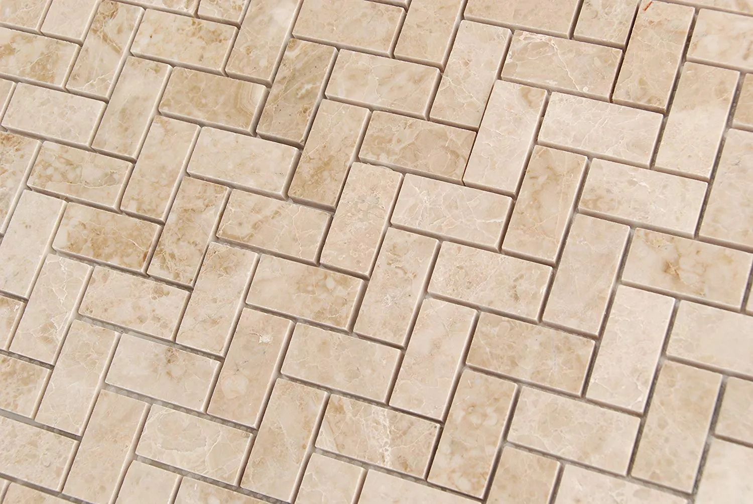 Crema Cappuccino Marble 1 X 2 Herringbone Polished Mosaic Tiles - Premium Quality (SAMPLE)