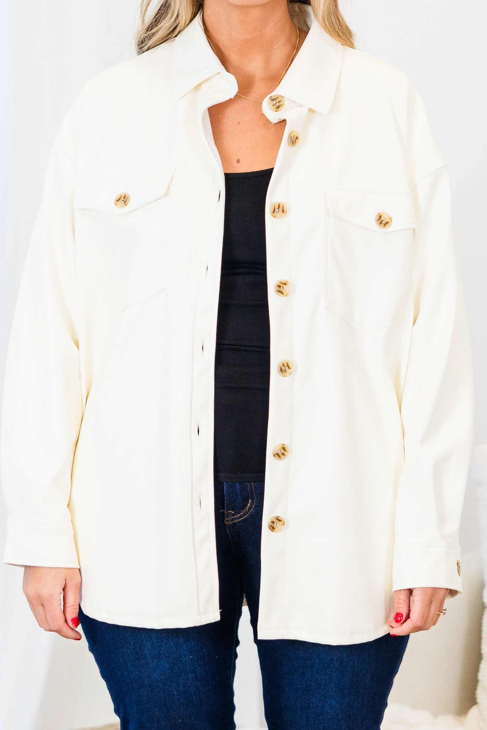Crushing Love Leather Shacket, Cream