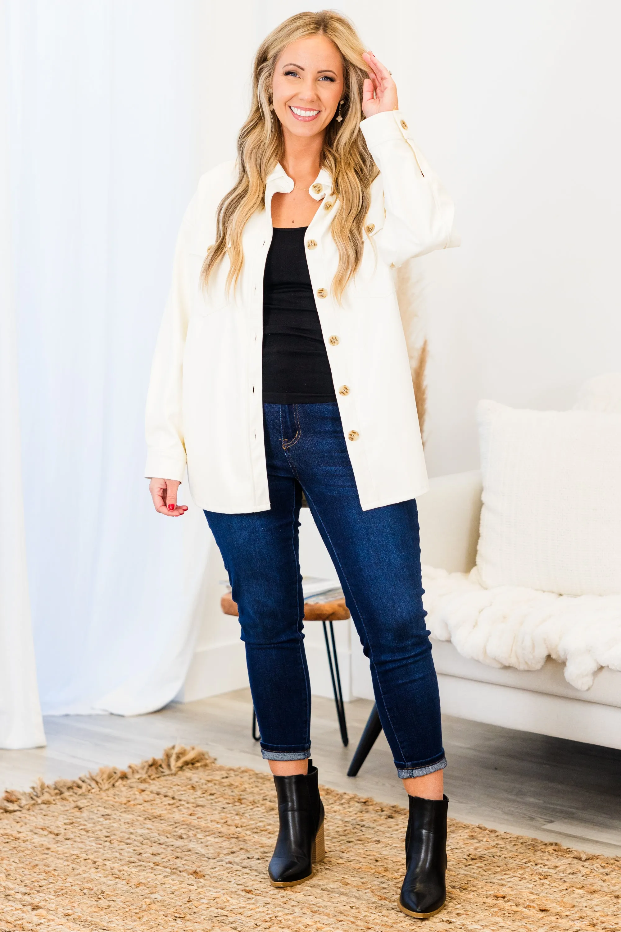 Crushing Love Leather Shacket, Cream