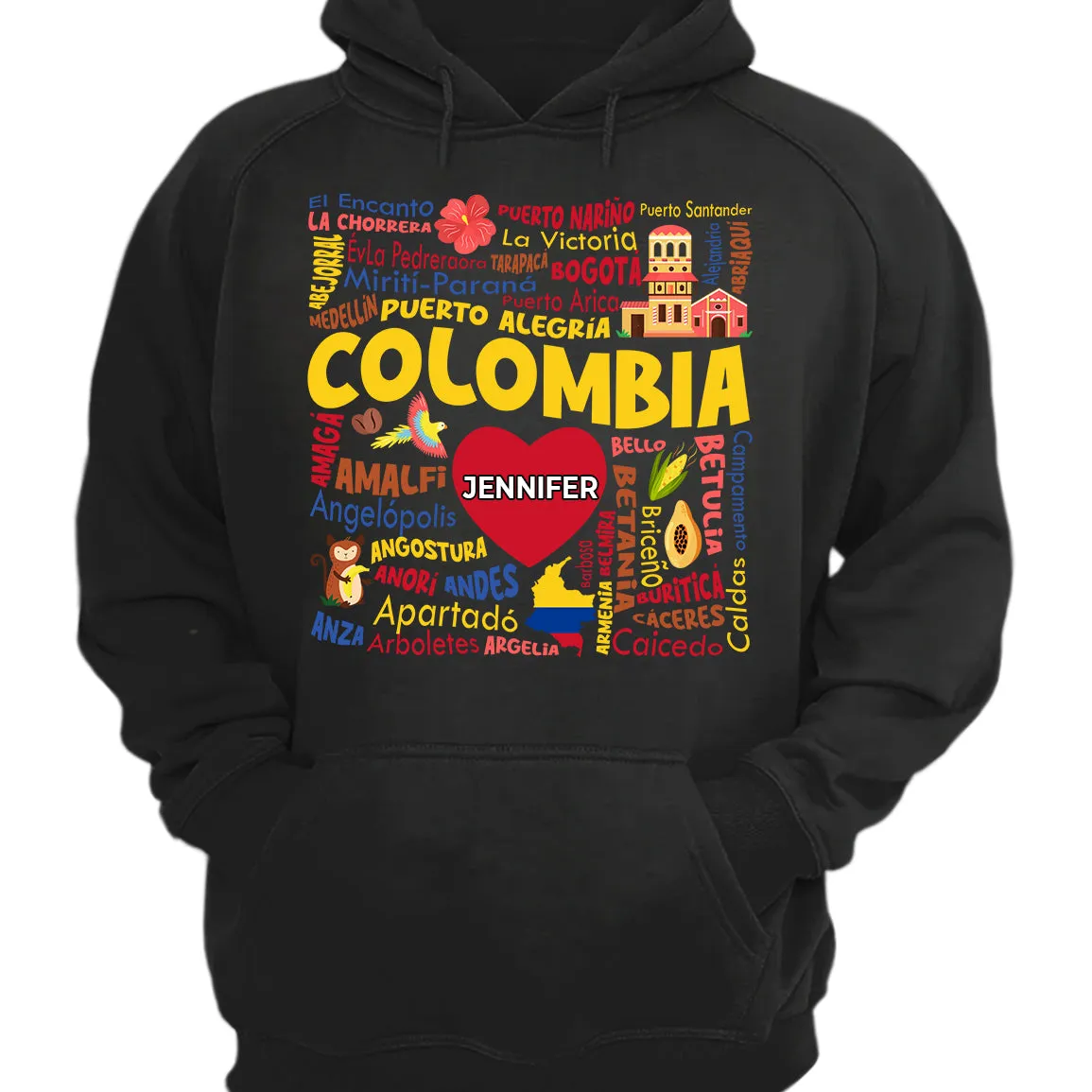 Custom Colombia T-shirt With Cities, Map, Heart And Your Name