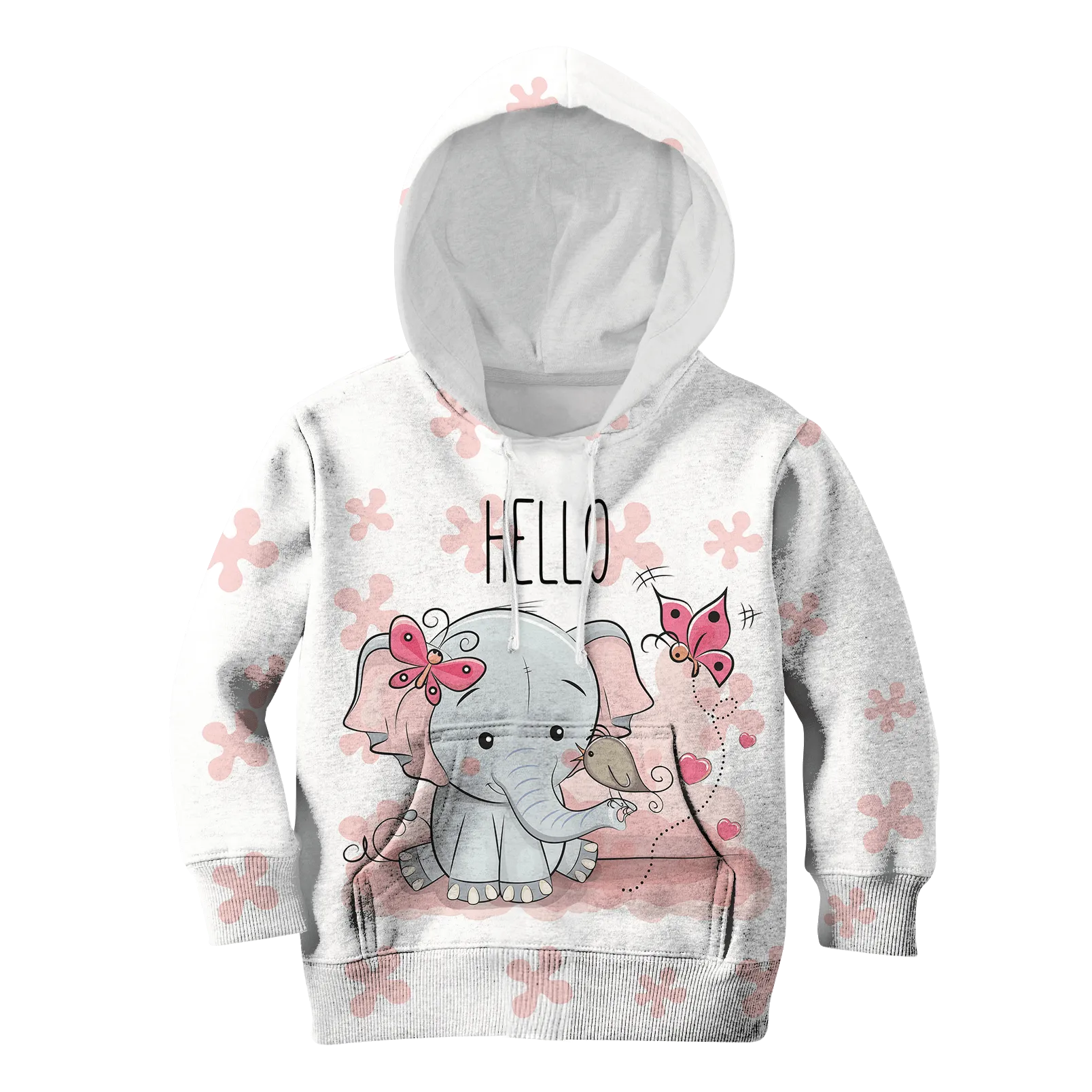 CUTE ELEPHANT WITH FLOWERS Kid Custom Cosplay Hoodies T-shirt Apparel
