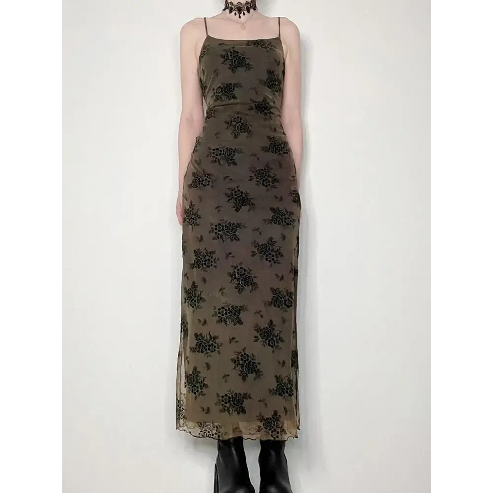 Dark Floral Pattern Halter Neck Dress for Spring and Summer