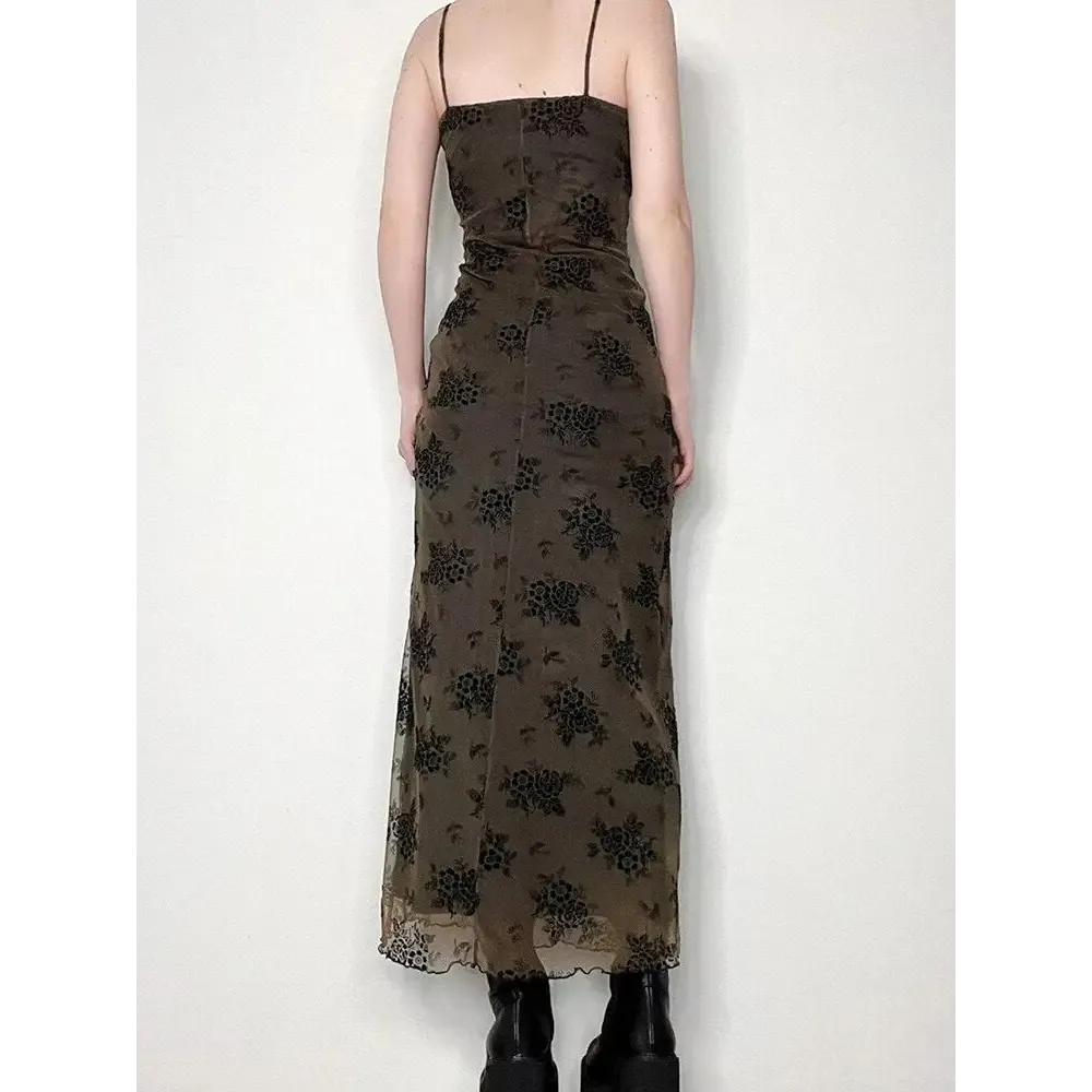 Dark Floral Pattern Halter Neck Dress for Spring and Summer